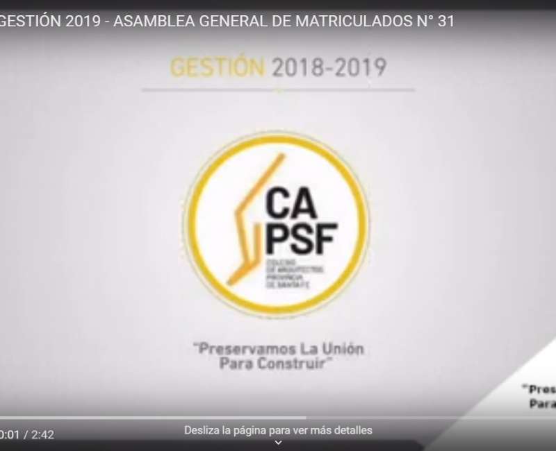 MEMORIAS DE GESTIÓN 2019 - ASAMBLEA GENERAL DE MATRICULADOS N° 31